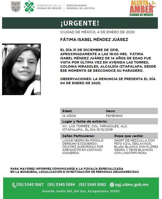 Fátima Isabel Méndez Juárez. Alerta Amber