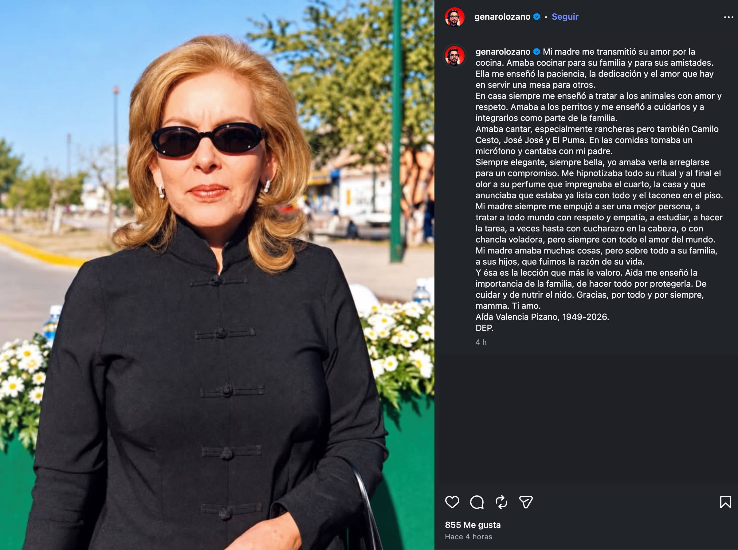 Muere Aida Valencia Pizano, madre de Genaro Lozano