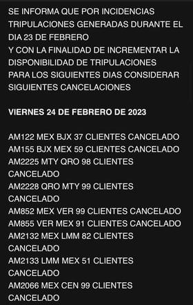 Vuelos cancelados Aeroméxico