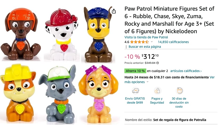 Set Paw Patrol 6 mini figuras