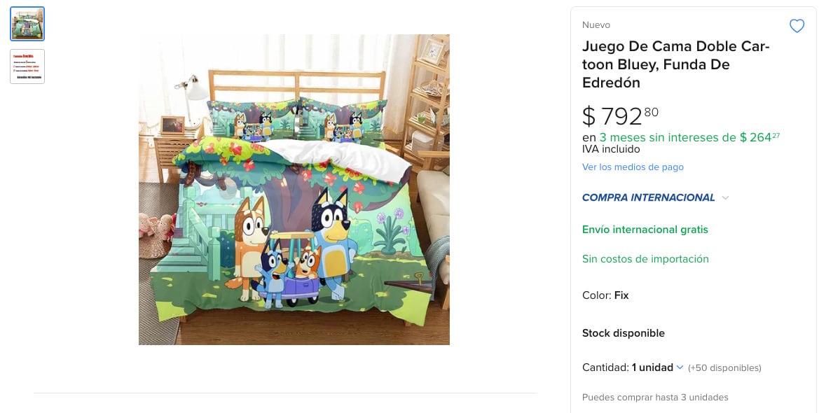 Sábanas de Bluey en Mercado Libre
