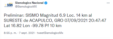 Hora en que fue el sismo de Guerrero.