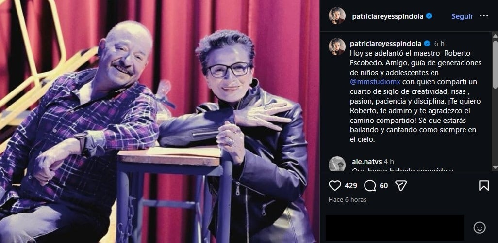 Así se despidió Patricia Reyes Spíndola del actor de la serie “La hora marcada”, Roberto Escobedo