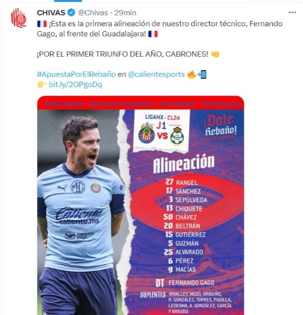 Así fue el primer 11 de Fernando Gago con el Club Chivas.