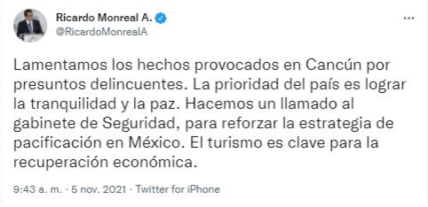 Tuit de Ricardo Monreal