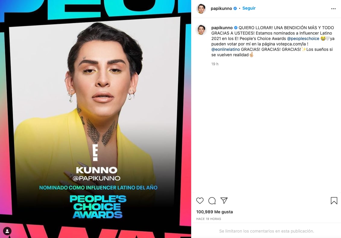 Kunno nominado a influencer del año