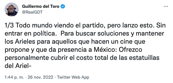 Tuit de Guillermo del Toro