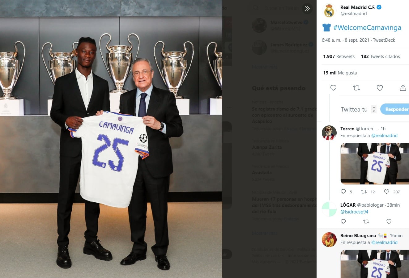 Eduardo Camavinga con Florentino Pérez