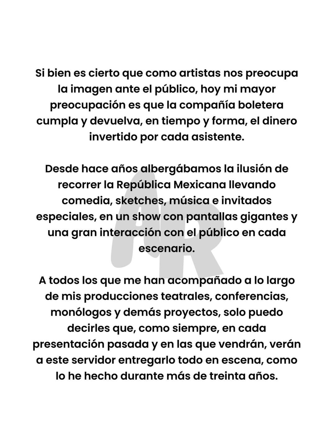 Comunicado de Adal Ramones sobre la cancelación de la gira Enrollados.
