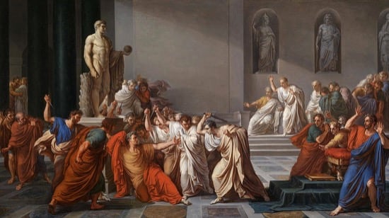 “La muerte de César” (1798), a los pies de la estatua de Pompeyo; pintura de Vincenzo Camuccini.