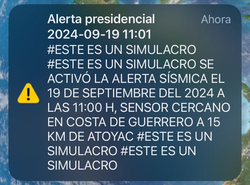 Mensaje de alerta sísmica en CDMX del Simulacro Nacional 2024