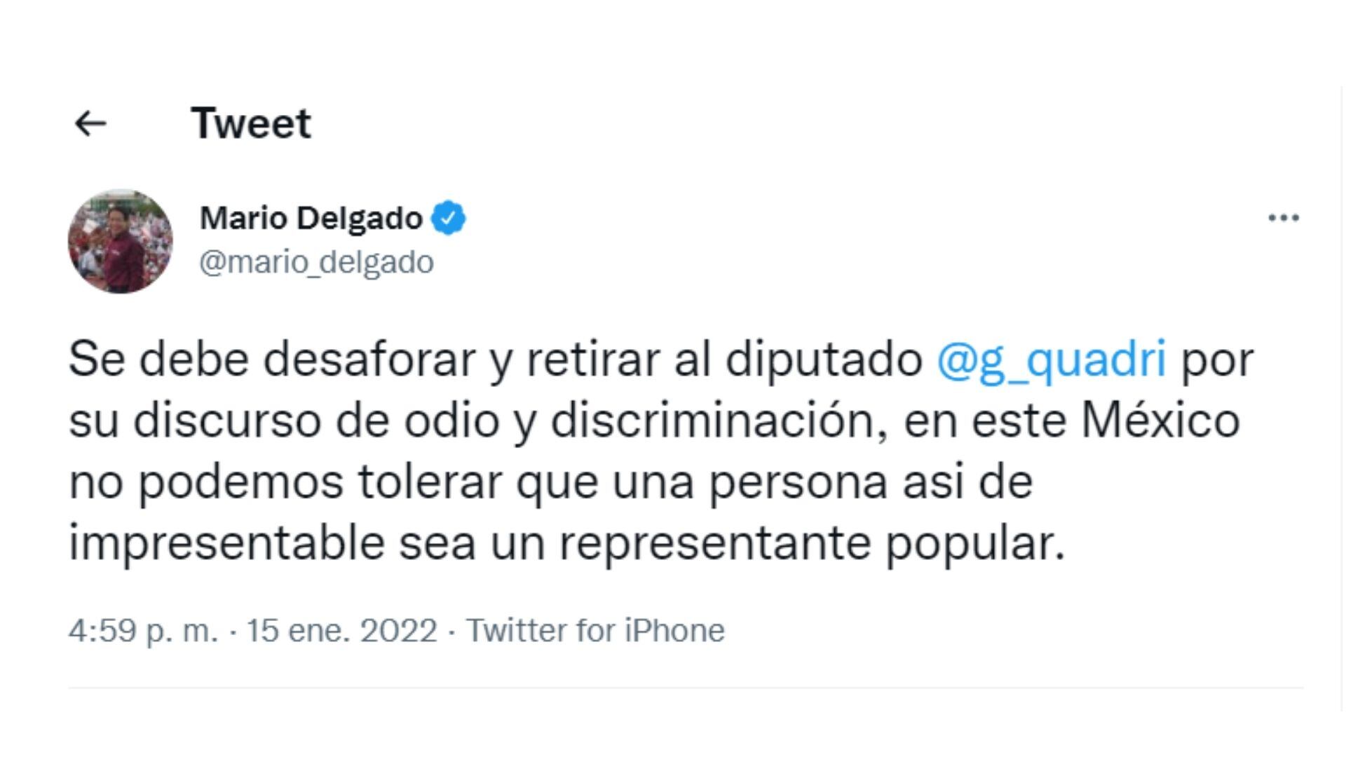 Mario Delgado en Twitter