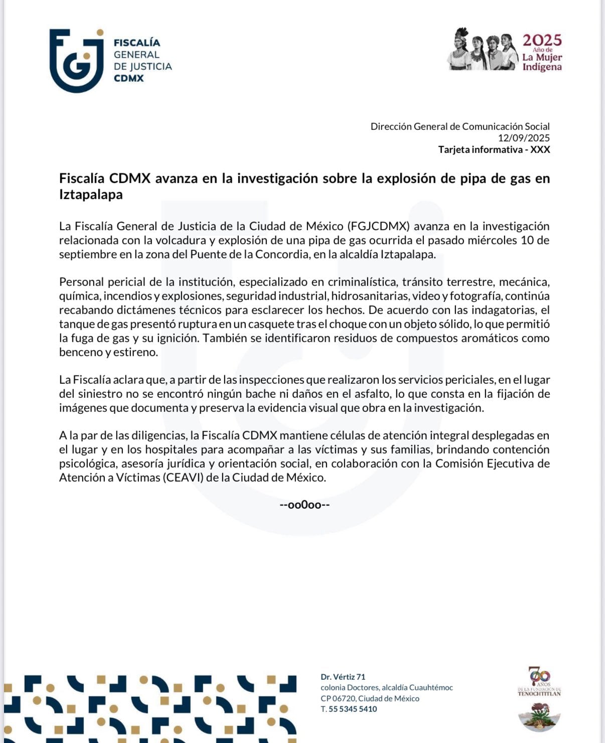 Fiscalía CDMX descarta que bache causara explosión de pipa en Iztapalapa