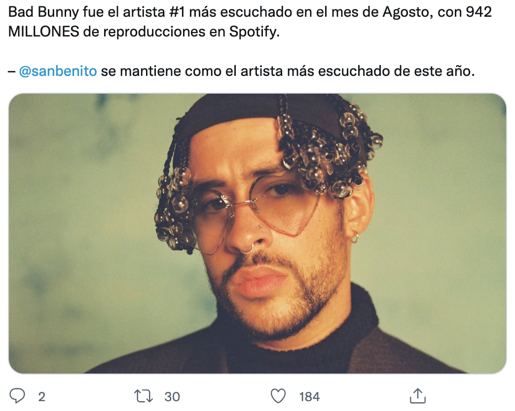 Bad Bunny es el artista latino más escuchado en Spotify