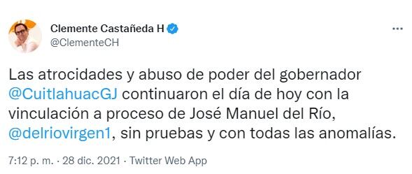 Clemente Castañeda, tuit