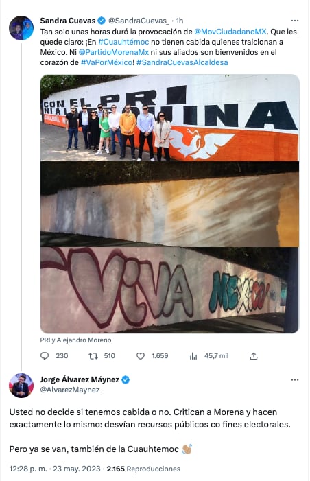 Sandra Cuevas borra mensaje en contra del PRI y ataca a MC