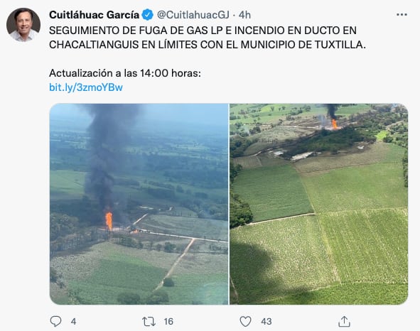 Cuitláhuac García confirma un muerto y 3 personas lesionadas por explosión de ducto en Chacaltianguis, Veracruz