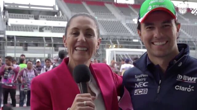 Claudia Sheinbaum junto al "Checo" Pérez en el Autódromo Hermanos Rodríguez.