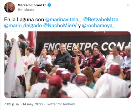 Marcelo Ebrard en la campaña a la gubernatura de Mariana Vitela en Durango/Twitter captura de pantalla