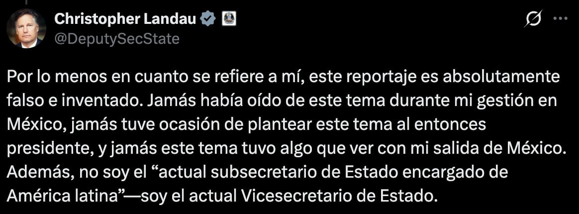 Christopher Landau desmiente columna de Jorge Fernández Menéndez