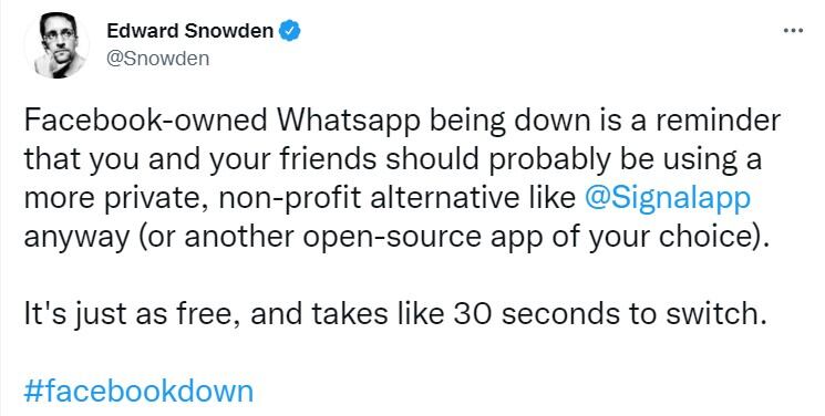 Edward Snowden tuitea sobre caída de Facebook