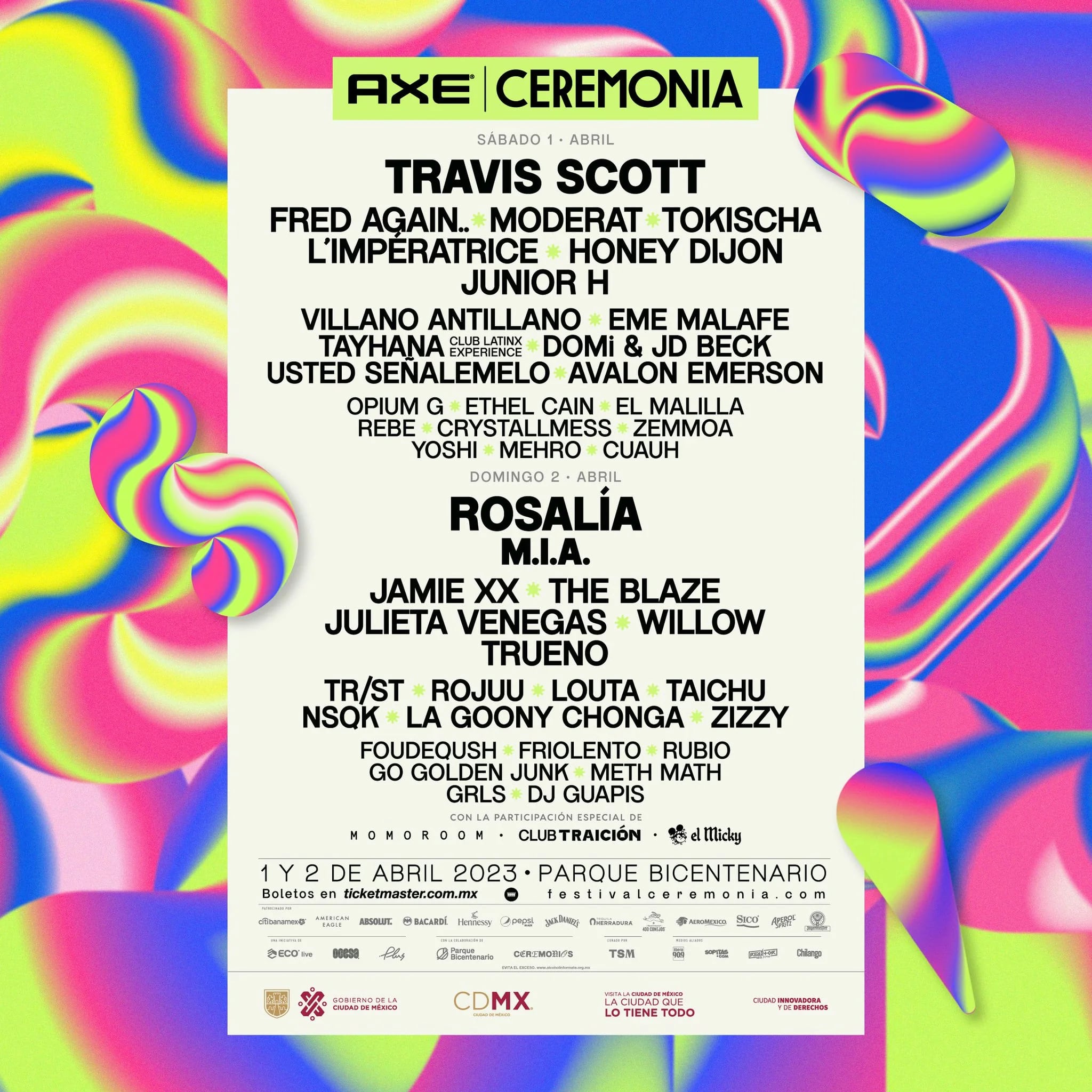 El Cartel Ceremonia 2023 donde Rosalía y Travis Scott encabezan el festival de música