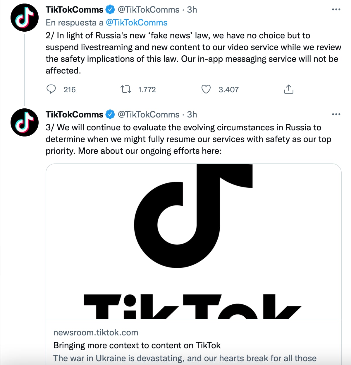 TikTok suspende servicios en Rusia