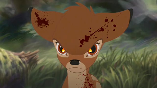El venado Bambi, personaje de Disney, con sangre en la cabeza