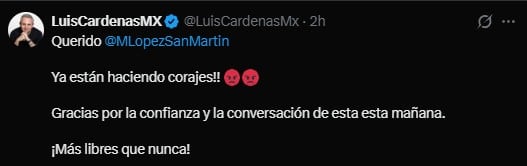 Luis Cárdenas asegura que su participación con Manuel López San Martín provocó que varias personas ya estén haciendo corajes