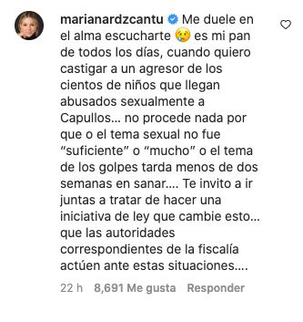 Comentario de Mariana Rodríguez por caso de abuso sexual a niño