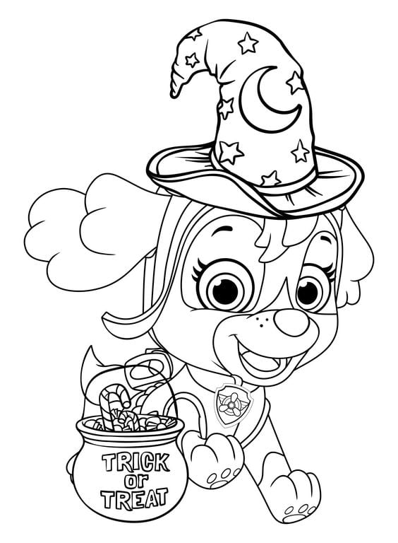 Dibujos de Skye brujita de Paw Patrol para colorear por Halloween