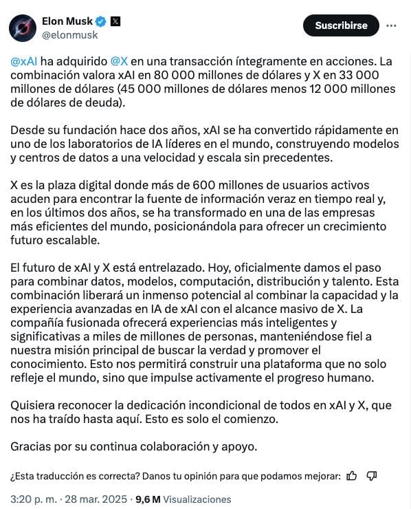 Elon Musk explica compra de X por xAI