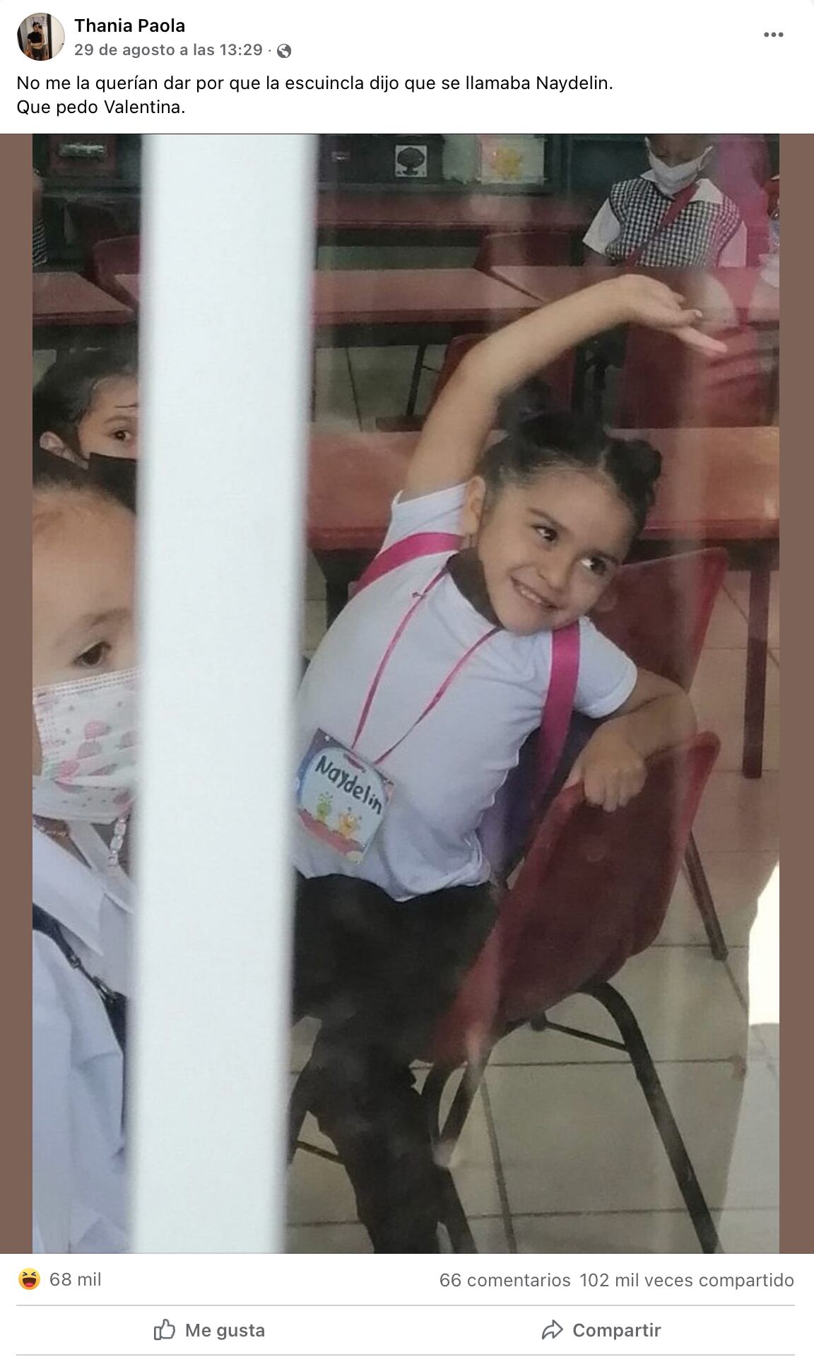 Niña se cambia el nombre por Naydelin en su primer día de clases y maestra no se la quería entregar a su mamá (FOTO)