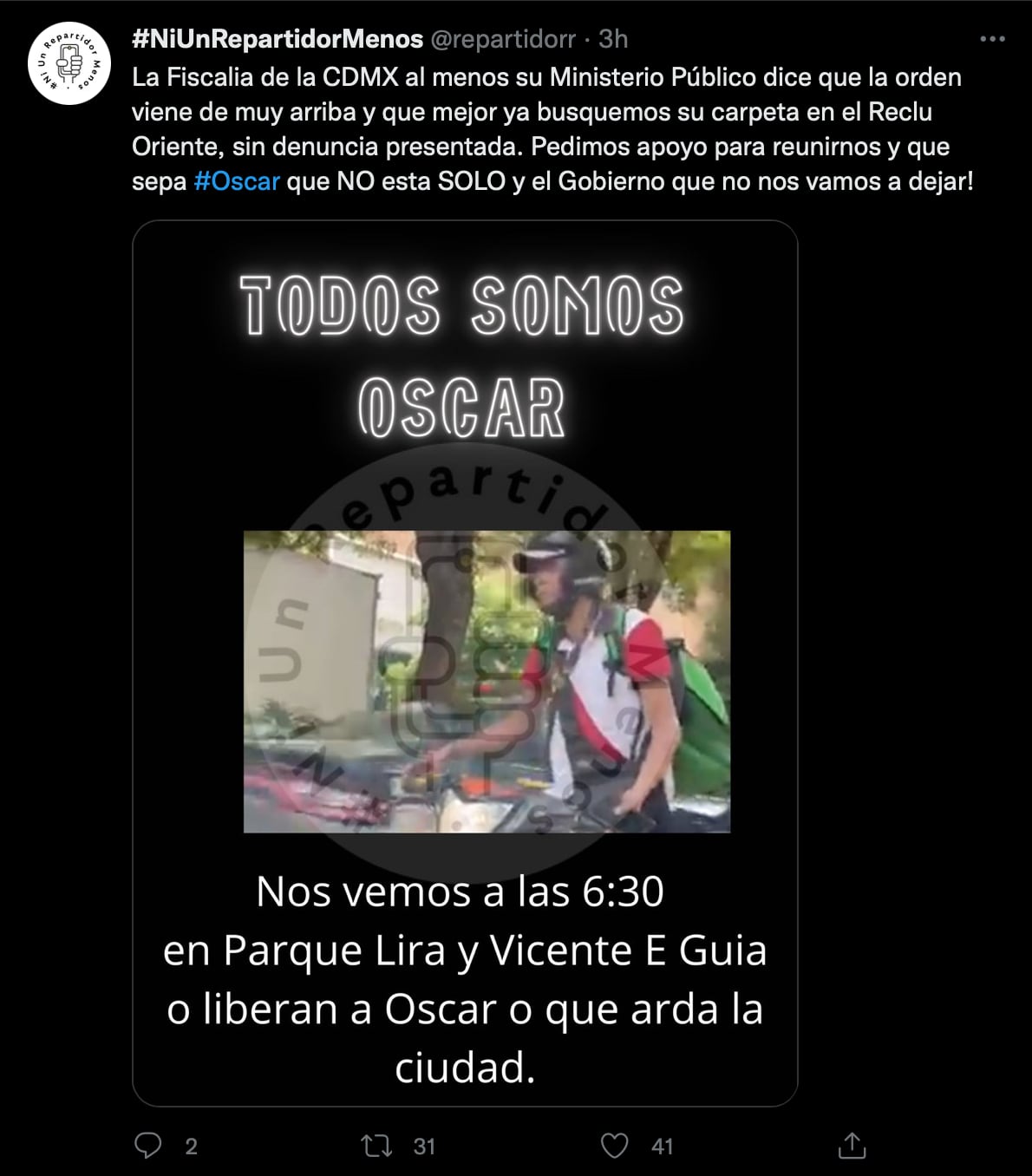 Repartidores cierran Parque Lira y exigen liberar al repartidor que agredió a una familia en Polanco