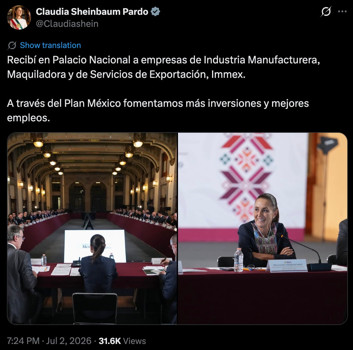 Sheinbaum se reúne con empresas IMMEX para fortalecer el Plan México
