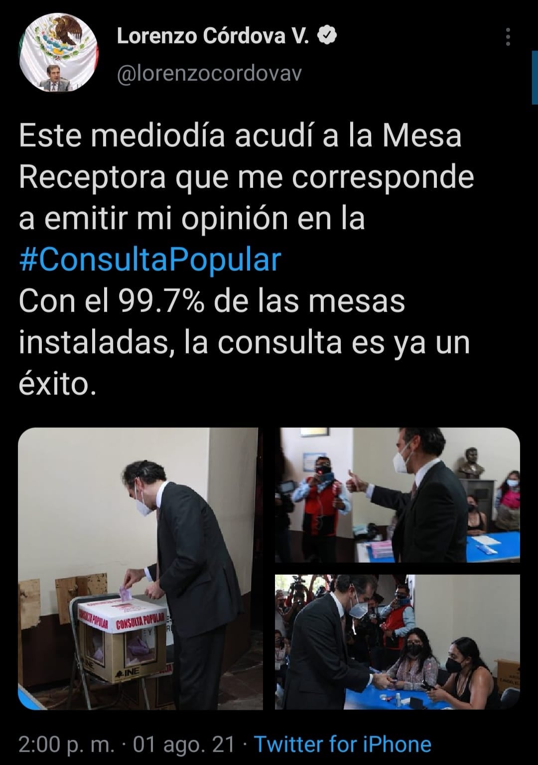 Lorenzo Córdova vota en la consulta popular