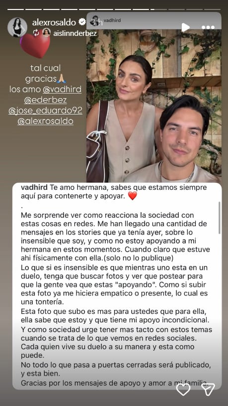Alessandra Rosaldo comparte mensaje en apoyo a Aislinn Derbez