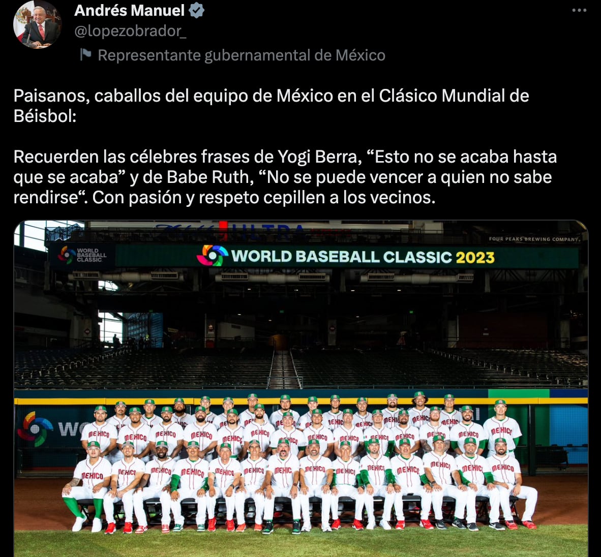 AMLO mandó mensaje a México previo a duelo vs EU en el Clásico Mundial de Beisbol