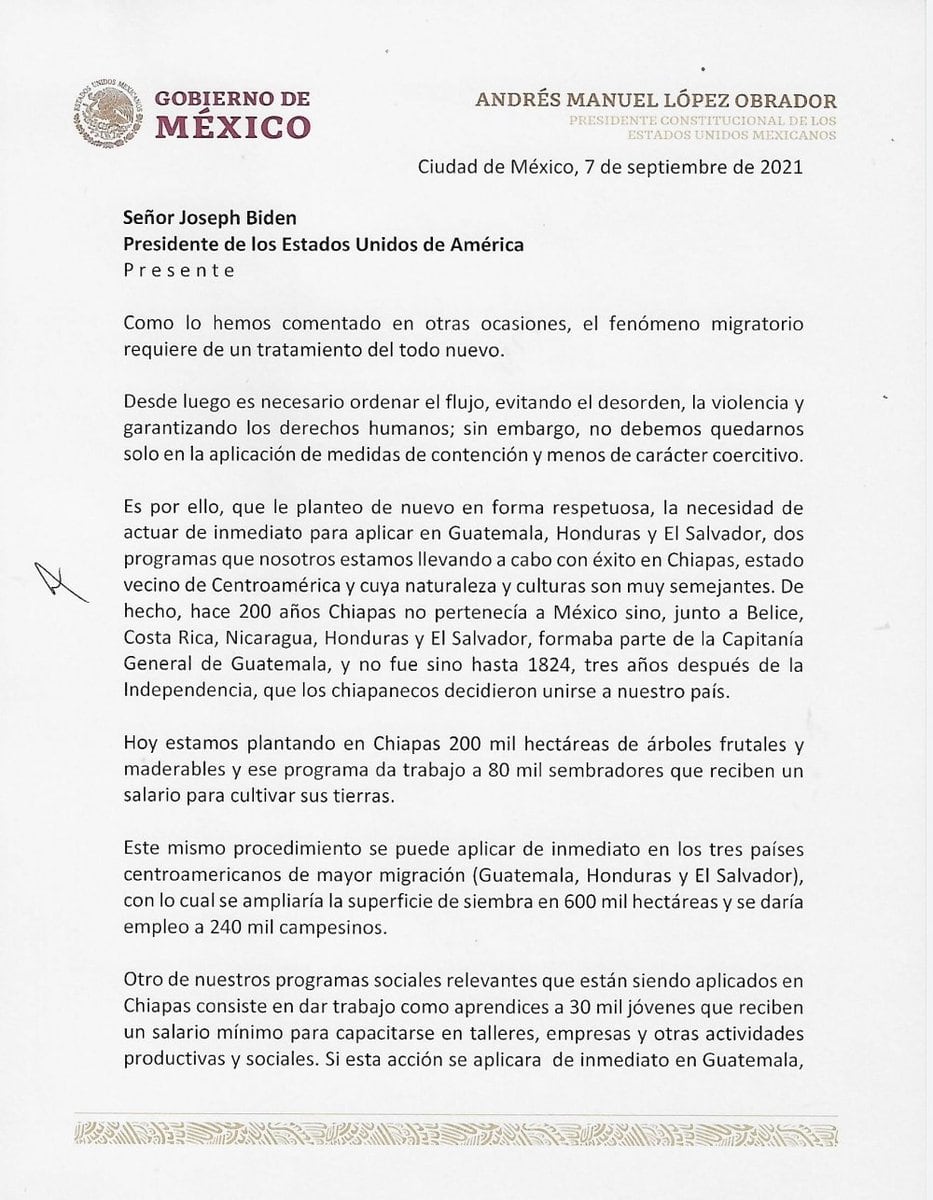 Carta de AMLO a Joe Biden