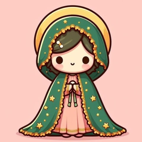 Estampa de la Virgen de Guadalupe chibi