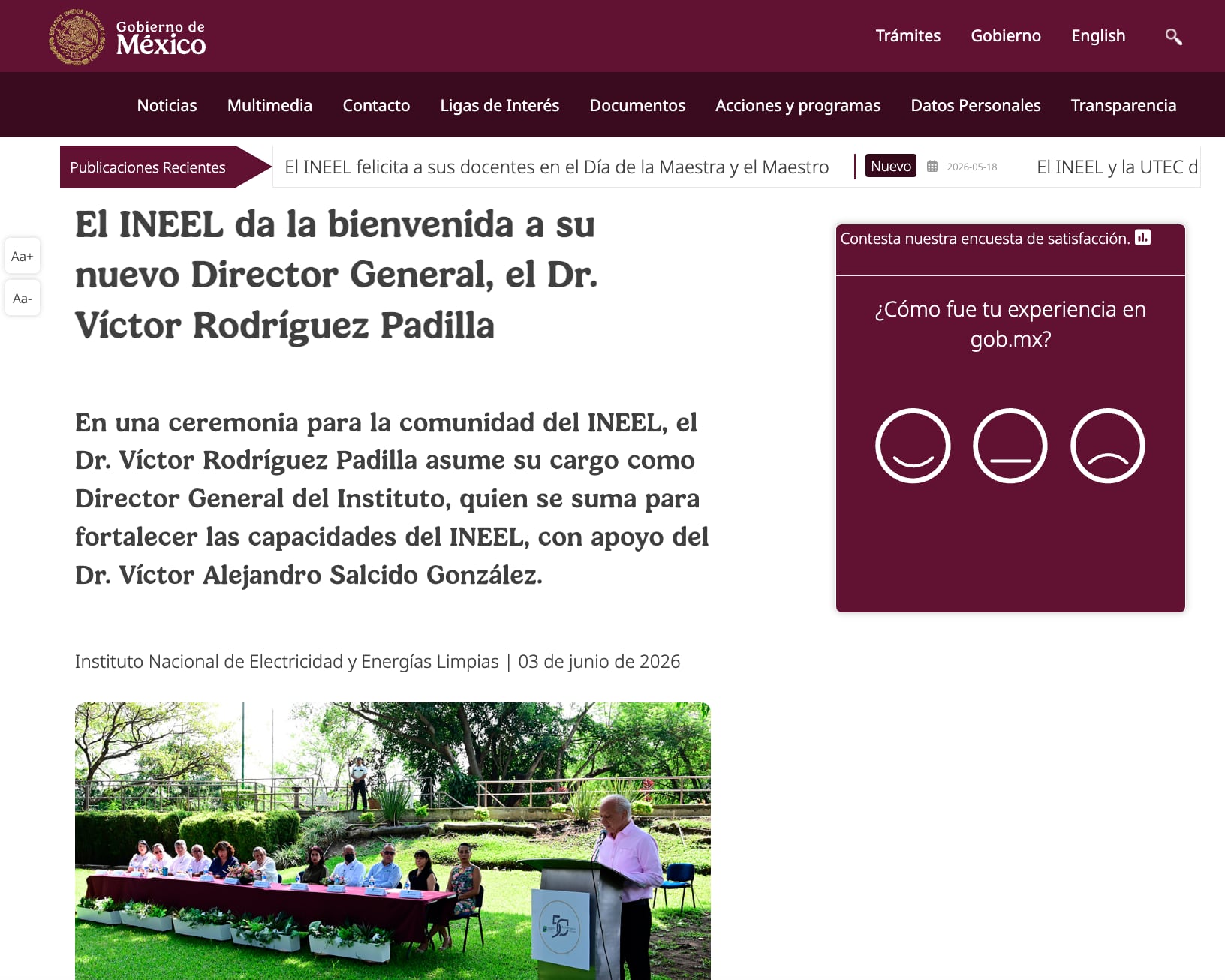 Gobierno de México comunicó llegada de Víctor Rodríguez Padilla al INEEL