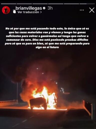 Se quema camioneta de Brian Villegas en accidente carretero, esto se sabe