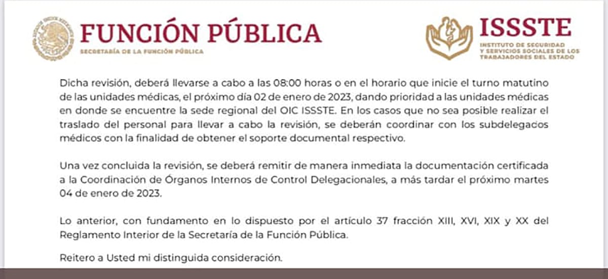 ISSSTE revisión a unidades médicas