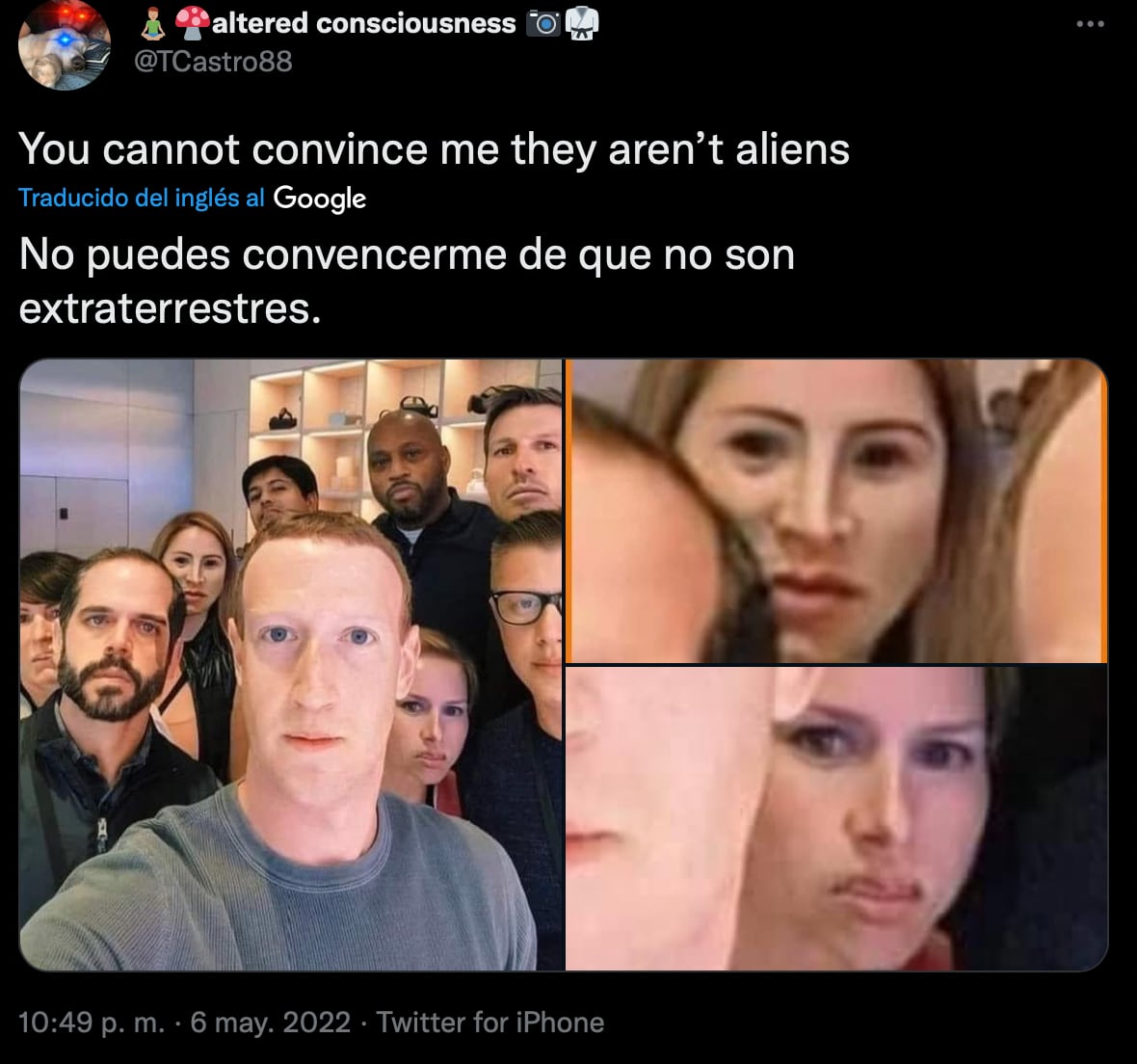 Mark Zuckerberg y su extraña selfie alimentan rumores de que es un extraterrestre