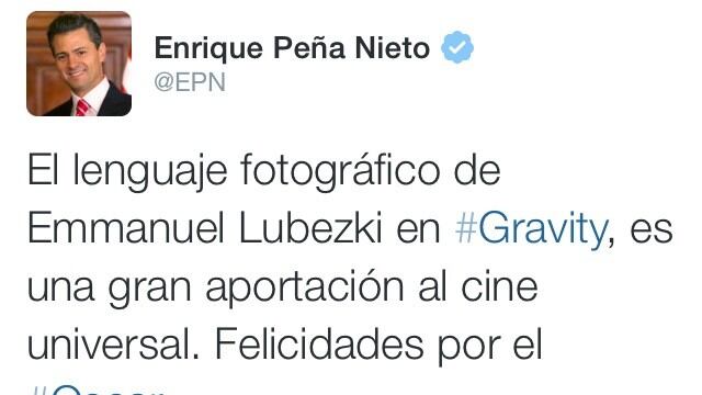 Peña Nieto felicita a Emmanuel Lubezki, segundo mexicano con un Oscar en 2014