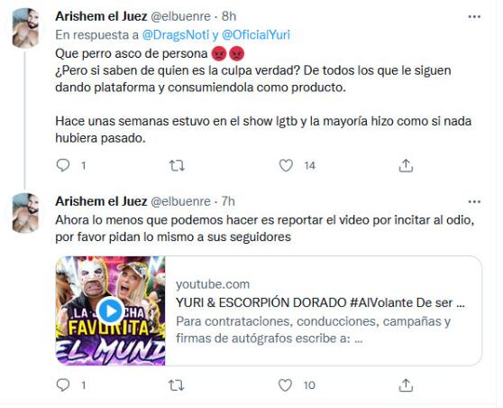 Comentarios en Twitter sobre la entrevista de Yuri con el Escorpión Dorado