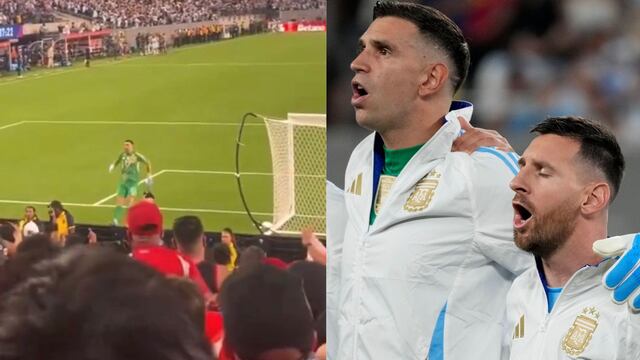 Dibu Martínez se burla de los fans de Chile tras gol de Argentina.