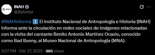 INAH aclara foto viral de Bad Bunny en el Museo Nacional de Antropología