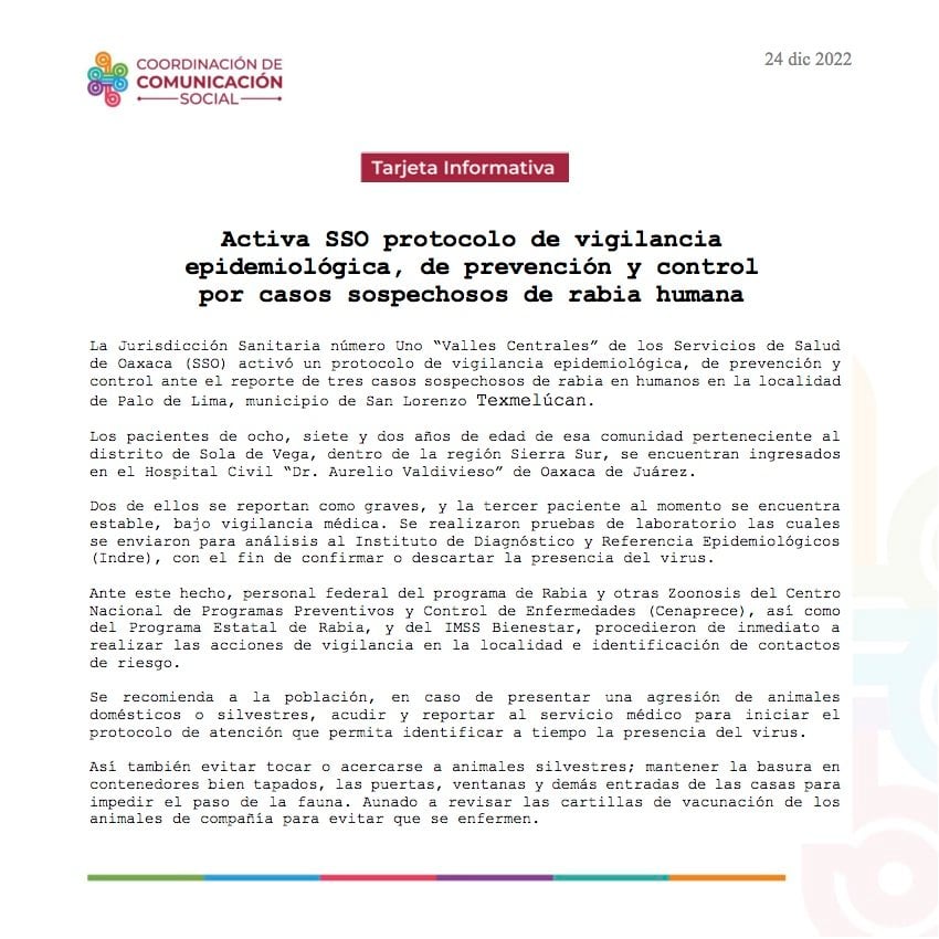 Casos de rabia en Oaxaca