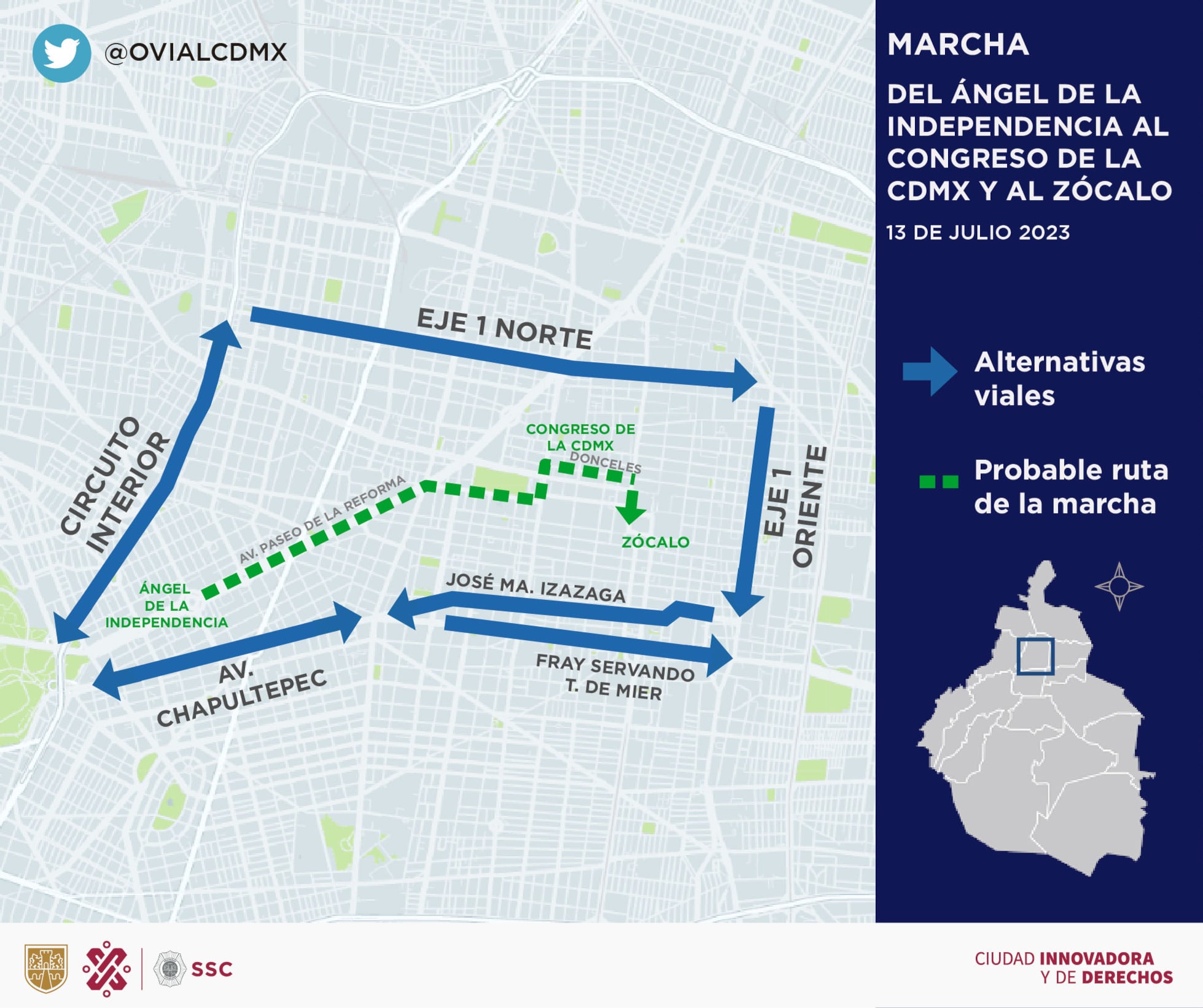 Marcha de galleros en la CDMX del 13 de julio de 2023
